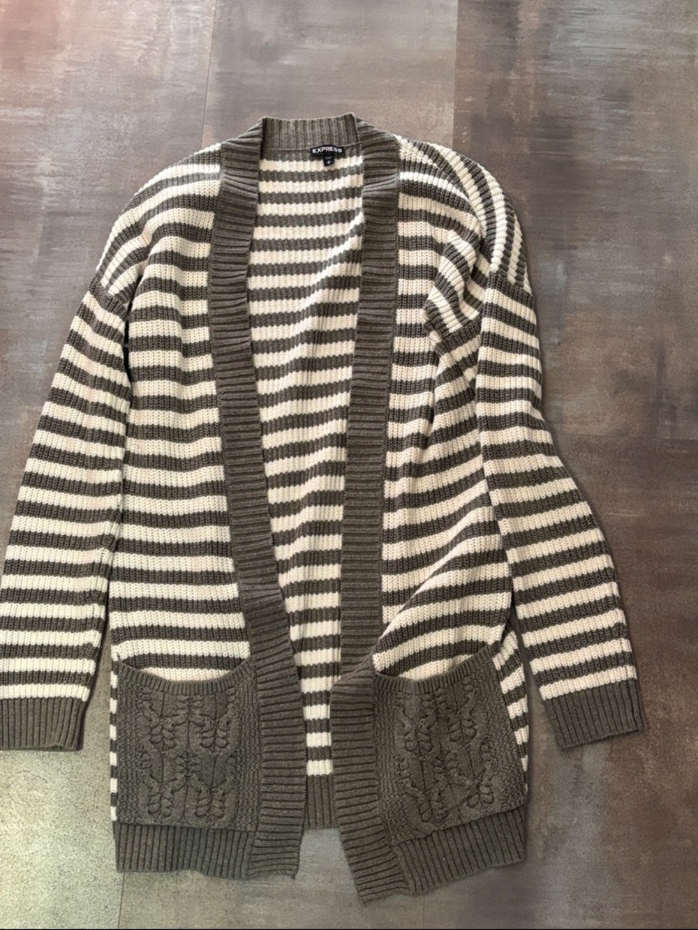 Express gray  and white Striped Open-Front Cardigan size medium